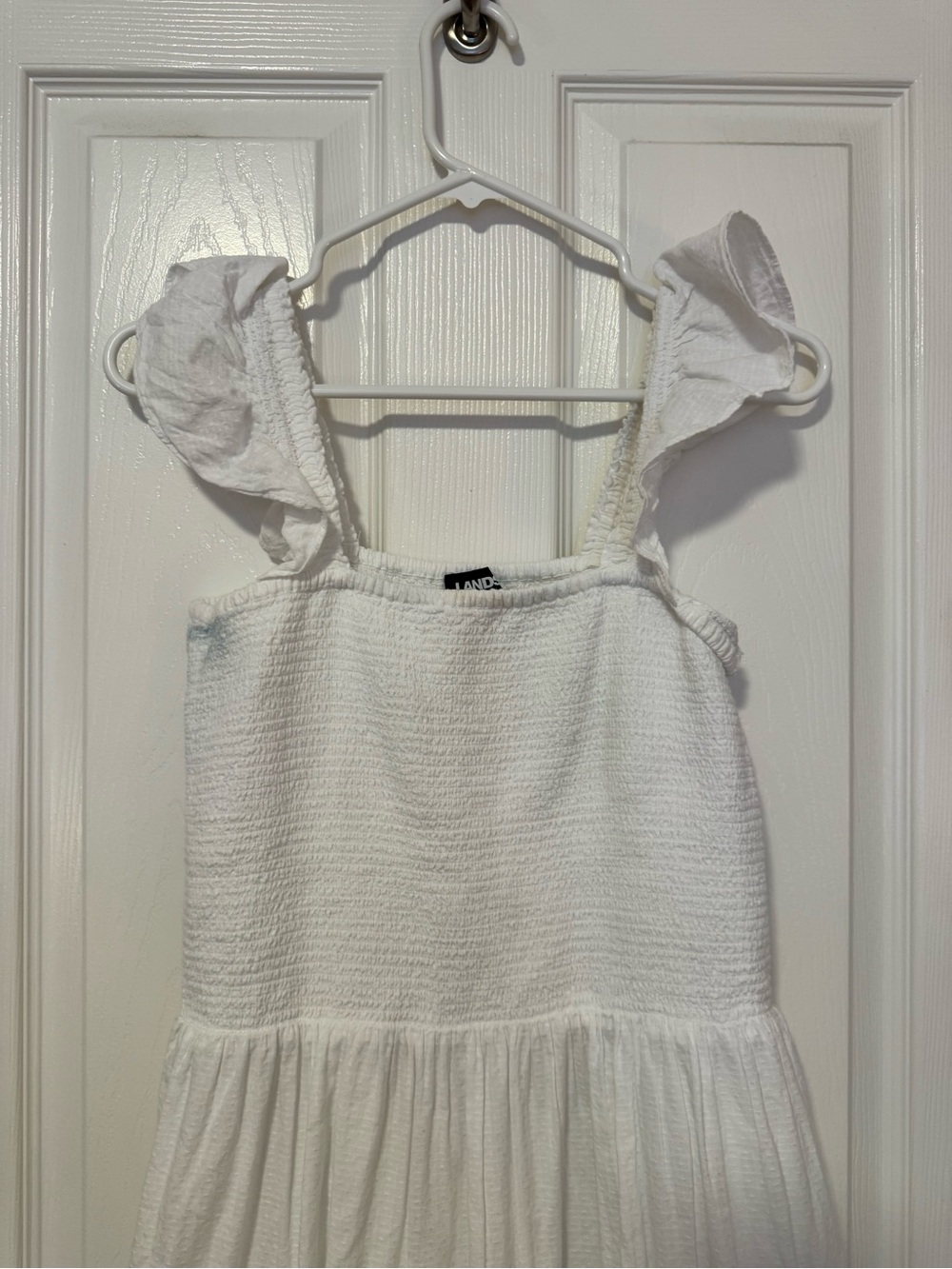 Lands' End White Textured Sundress with Ruffle Straps